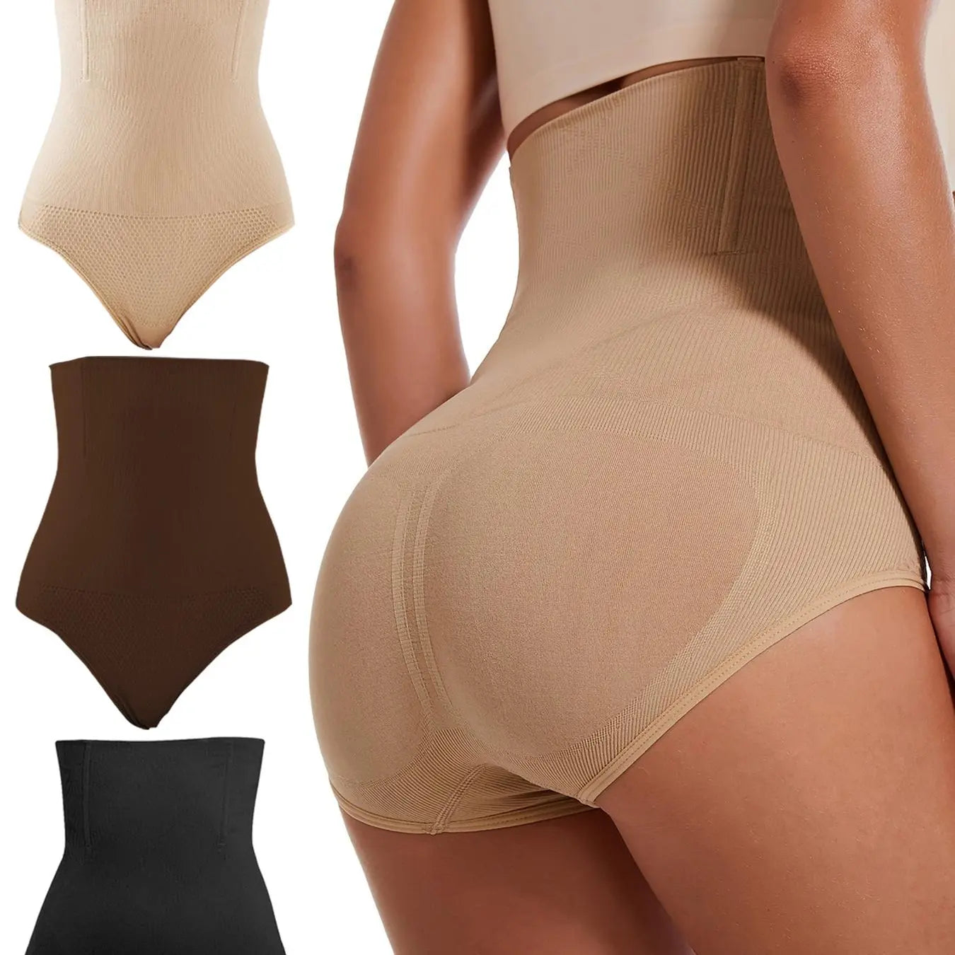 Women'S 3Pcs Solid High Waist Minimalist Shapewear Panty, Casual Comfort Tummy Control Body Shaping Basic Knicker, Lady Tummy Tuck Butt Lifting Shapewear Bottoms, Womenswear Shapewear Clothing for All Seasons