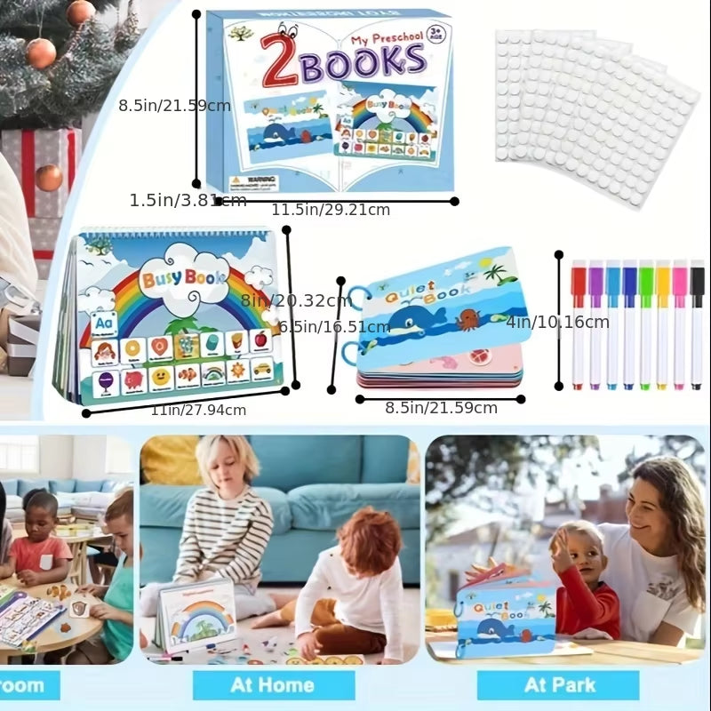 2 Sets of Montessori Busy Books for Preschool Learning Activities, Educational Toys for Boys and Girls over 3 Years Old