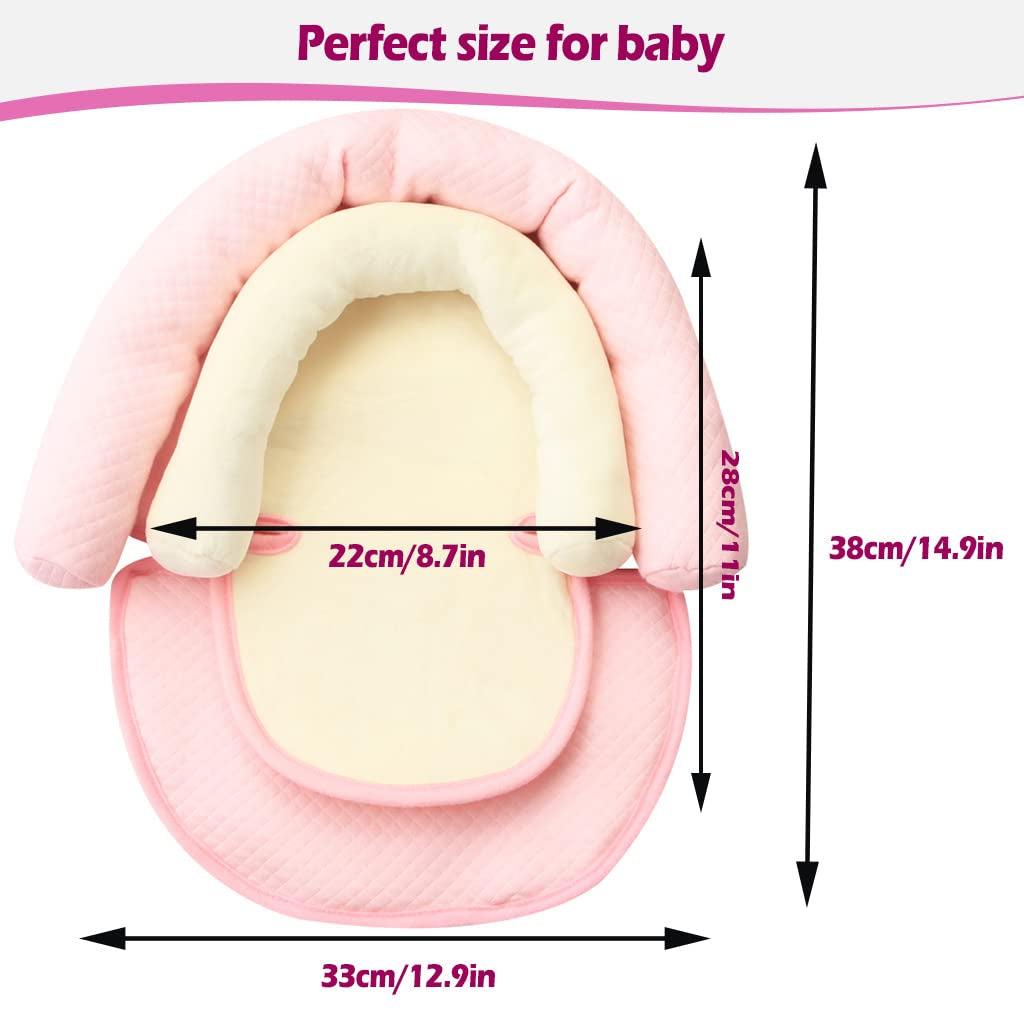 Toddler Head Support for Car Seat,  Baby Soft Neck and Body Support Pillow for Carseat Stroller, Light Pink