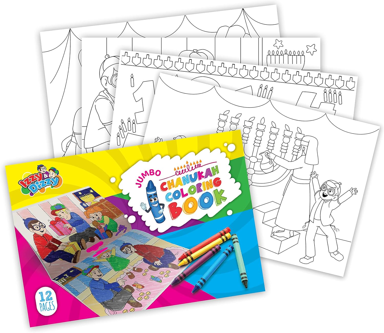 Jumbo Hanukkah Coloring Book - Great for Partys and Gifts- XL Chanuka Coloring Book - 12 Pages