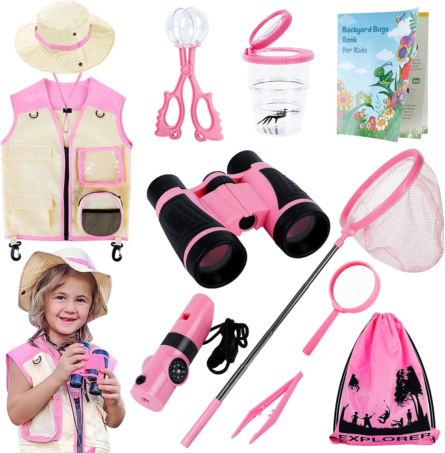 Toys for Girls Explorer Kit, Bug Catcher Kit for Kids, Birthday Gifts for Girls, Summer Toys for 3 4 5 6 7 8+ Year Old Girls, 3 4 5 6 7 8+ Year Old Girl Birthday Gift Kids Outdoor Toys