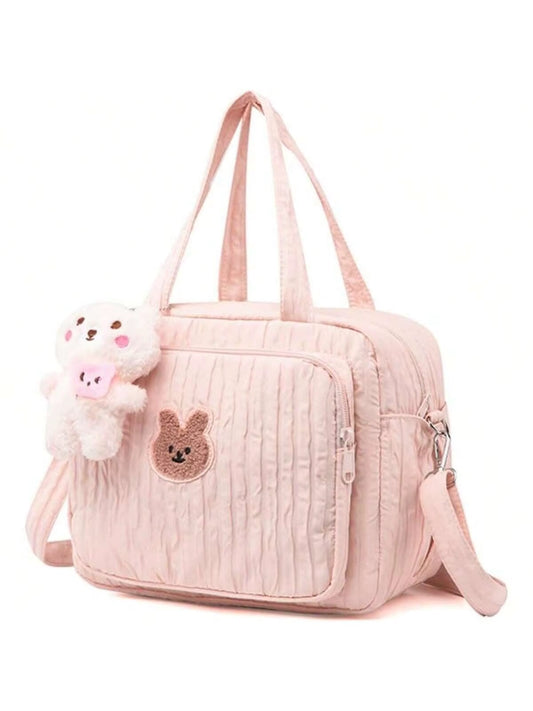 1Pc Solid Color Baby Diaper Bags Organizer Maternity Bag Animal Cartoon Portable Nylon Mom Travel Tote Bag with Pendant