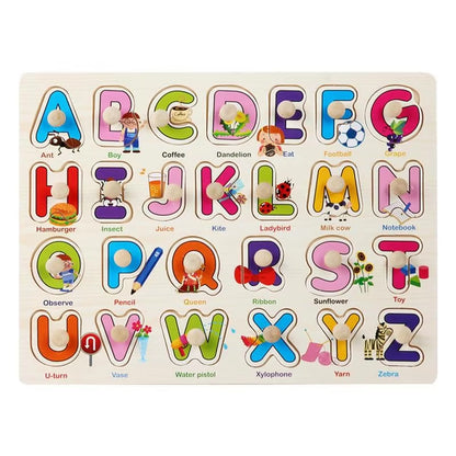 Wooden Puzzles Colorful Alphabet Number Match Educational Toys Plate for Letter Learning Educational Toys for Skill Development