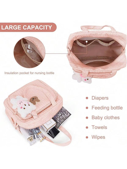 1Pc Solid Color Baby Diaper Bags Organizer Maternity Bag Animal Cartoon Portable Nylon Mom Travel Tote Bag with Pendant