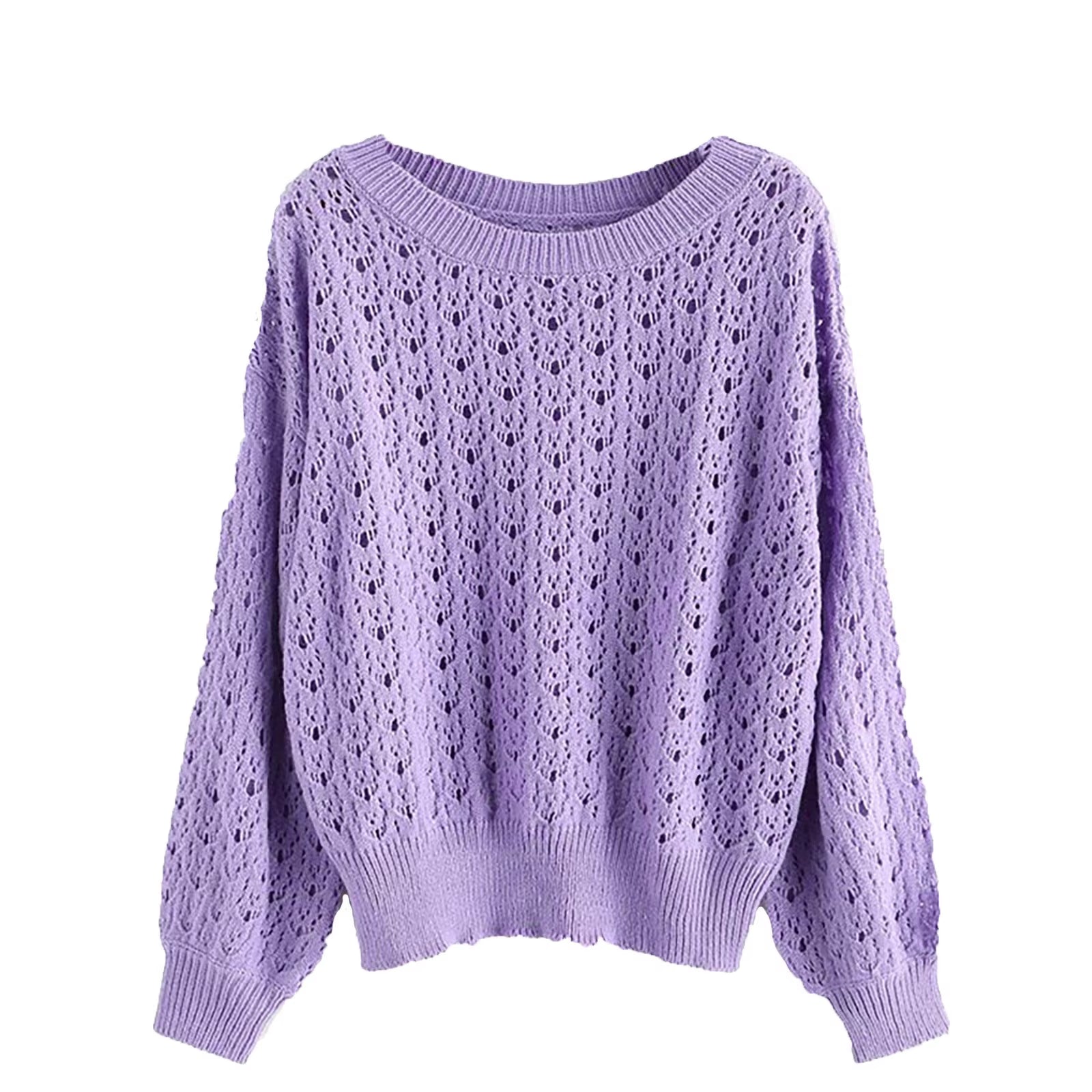 Women T-Shirts Lady Temperament New Ladies Fashion round Neck Lace Hollow Long Sleeve Casual Loose Top Pullover Chiffon Blouse