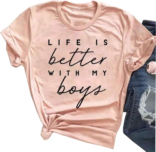 Boy Mom Shirt for Women Mom Shirts Mother Gifts T Shirt Mom of Boys Funny Tops Tees