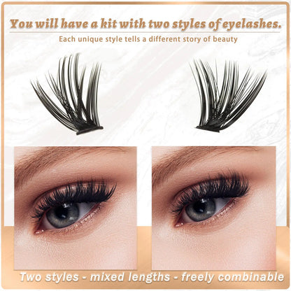 Spring DIY Individual False Eyelashes Kit, 1 Set DIY Lash Kit Including 400Pcs/Box 9-16Mm Separated False Eyelashes & 1 Adhesive & 1 Remover & Tweezers, Professional Music Festival Makeup for Women