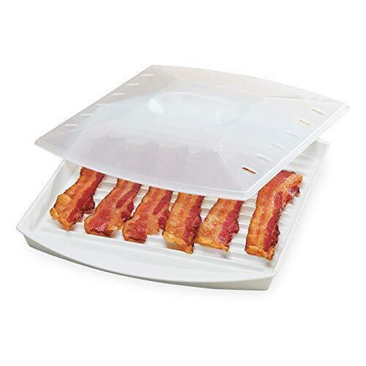 Microwave Bacon Rack with Lid Hot Dog Sausage Grill Pan Tray Cooker Cookware USA