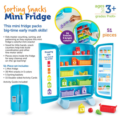 Sorting Snacks Mini Fridge, Plastic Shape Sorting Toy, Snack Toys, Educational Toys with 51 Pieces, Baby and Toddler Toys Ages 3+