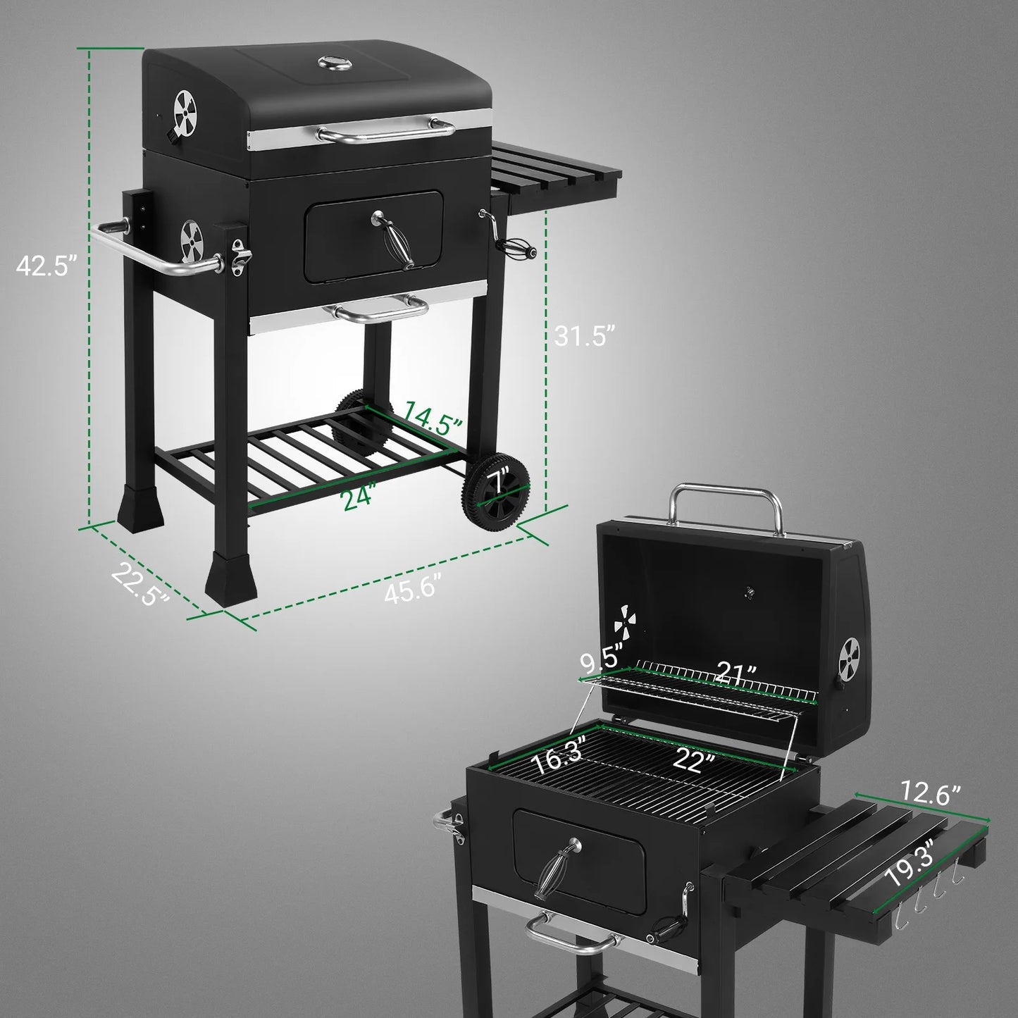 22.50" Outdoor Heavy-Duty Adjustable BBQ Charcoal Grill, Portable