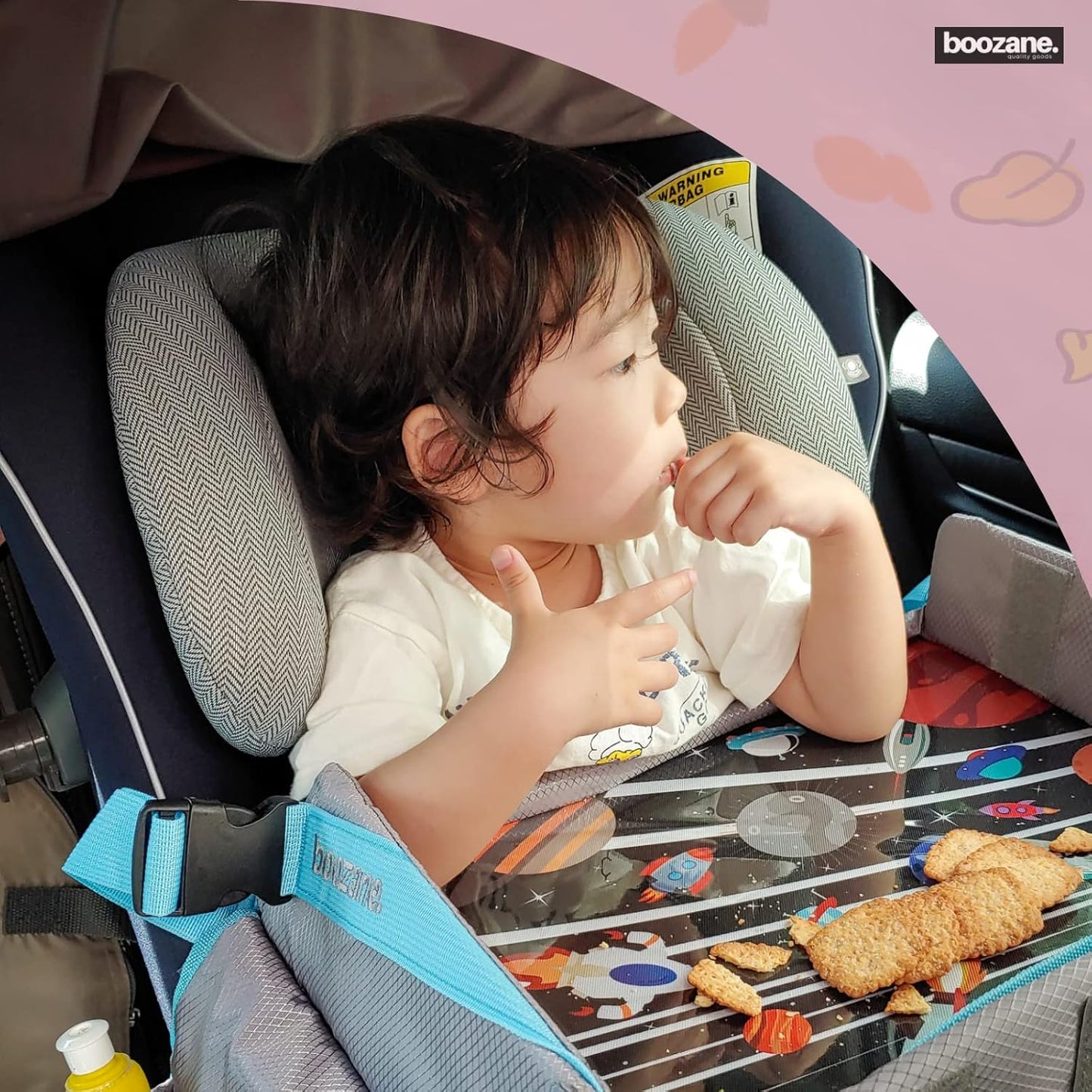 Kids Travel Tray - New Upgraded Soft-Touch Material with Anti-Slip Tray Bottom That Fits with Any Types of Travel Including Plane, Train and Car (Pink)