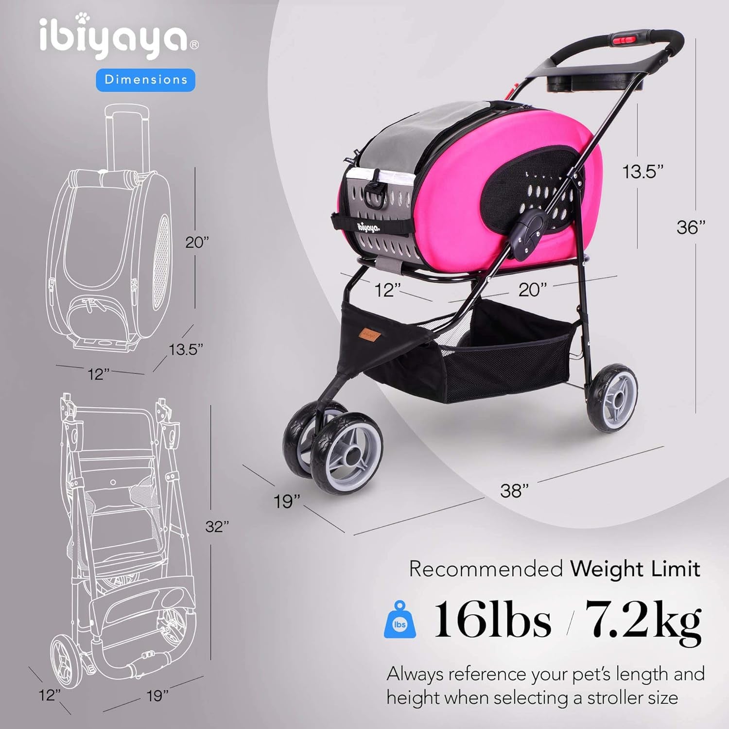 - Compact 5-In-1 Convertible and Foldable Small Pet Carrier and Stroller - Multifunctional Combo System Cat Stroller and Dog Stroller - Pets up to 16 Pounds - Pink