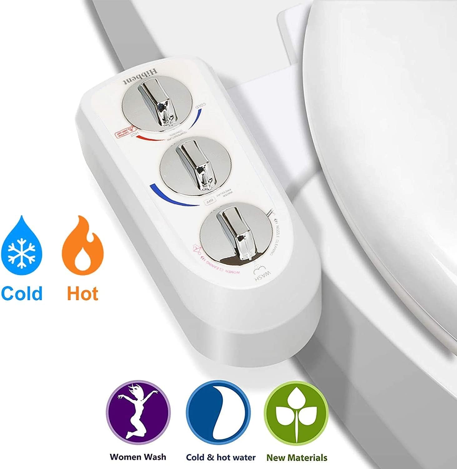 Toilet Seat Bidet with Self Cleaning Dual Nozzle, Hot and Cold Water Spray Non-Electric Mechanical Bidet Toilet Attachment for Rear or Female Washing Sanitizing