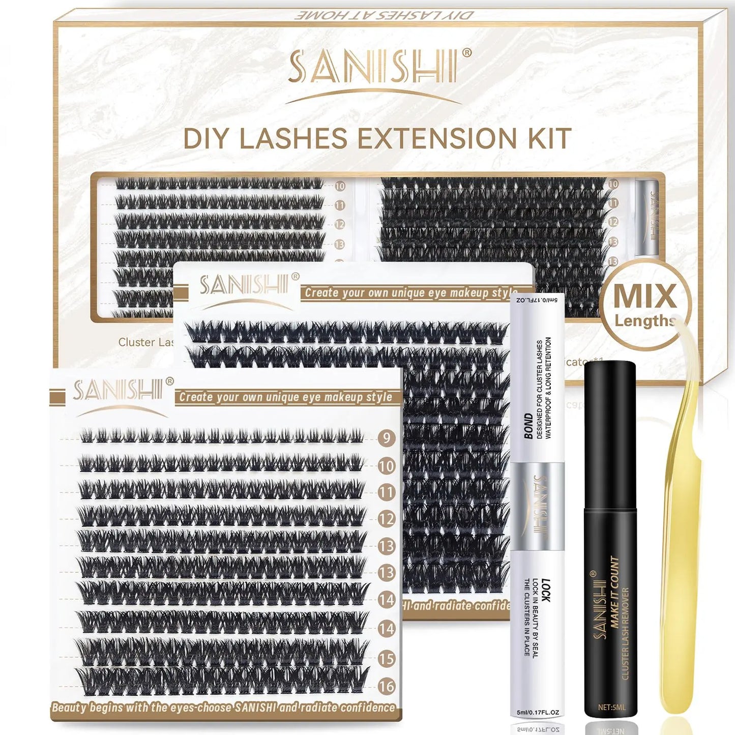 Spring DIY Individual False Eyelashes Kit, 1 Set DIY Lash Kit Including 400Pcs/Box 9-16Mm Separated False Eyelashes & 1 Adhesive & 1 Remover & Tweezers, Professional Music Festival Makeup for Women