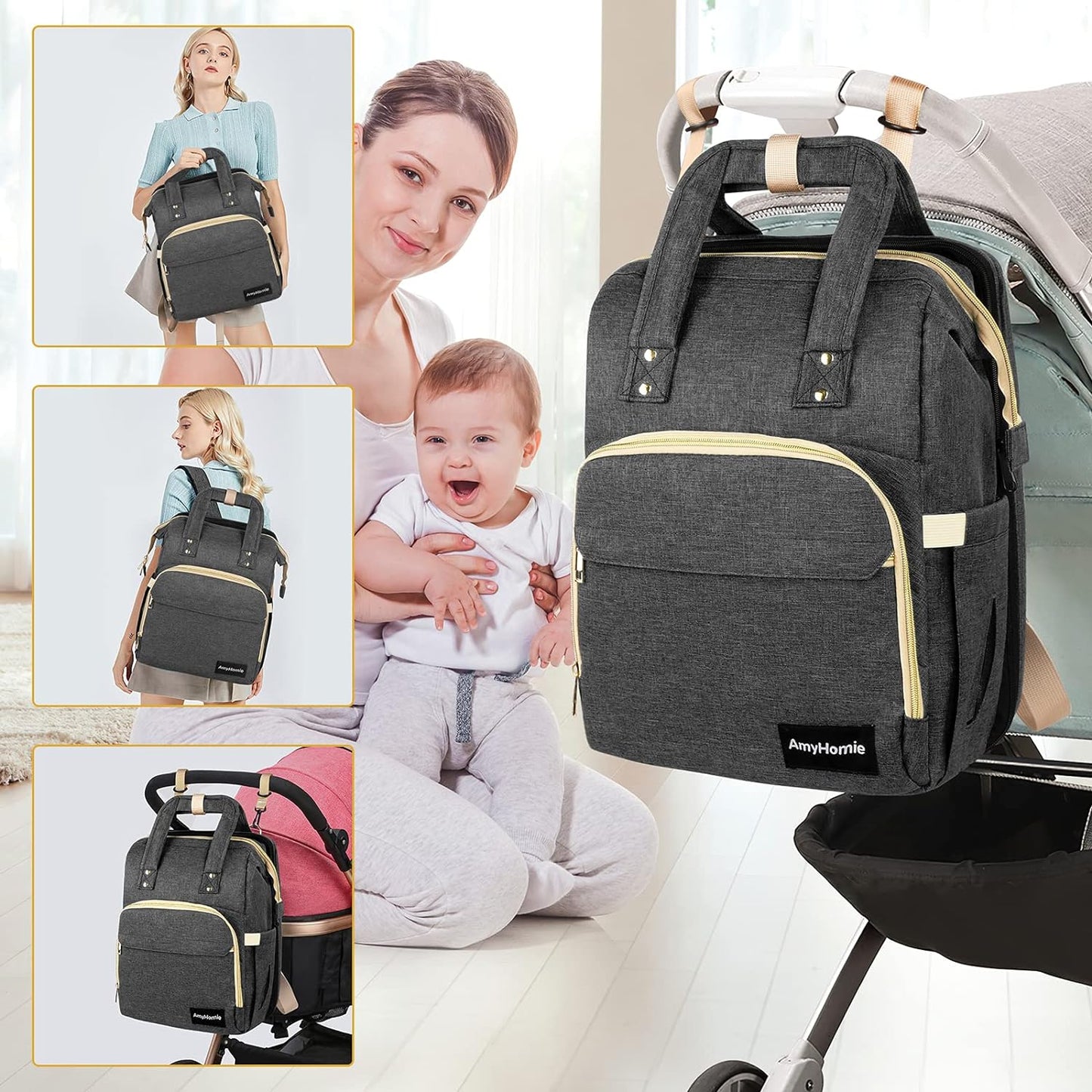 6In1 Baby Diaper Bag Backpack,Diaper Bag with Changing Station,Newborn Registry Baby Shower Gifts