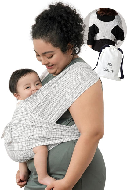 Baby Carrier Softbreeze Luxury Carrier Wrap, Easy to Wear Baby Wrap Carrier, Perfect Essentials Cloths for Newborn Babies up to 44 Lbs, (Grid, L)